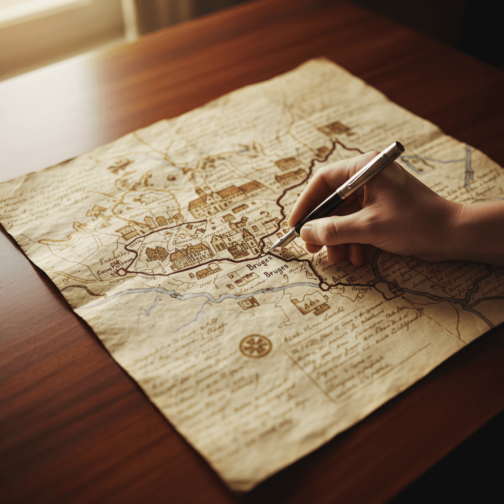 Detailed planning of Belgian itinerary with antique map