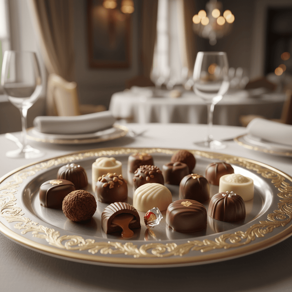 Premium Belgian chocolates and pralines on luxury plate