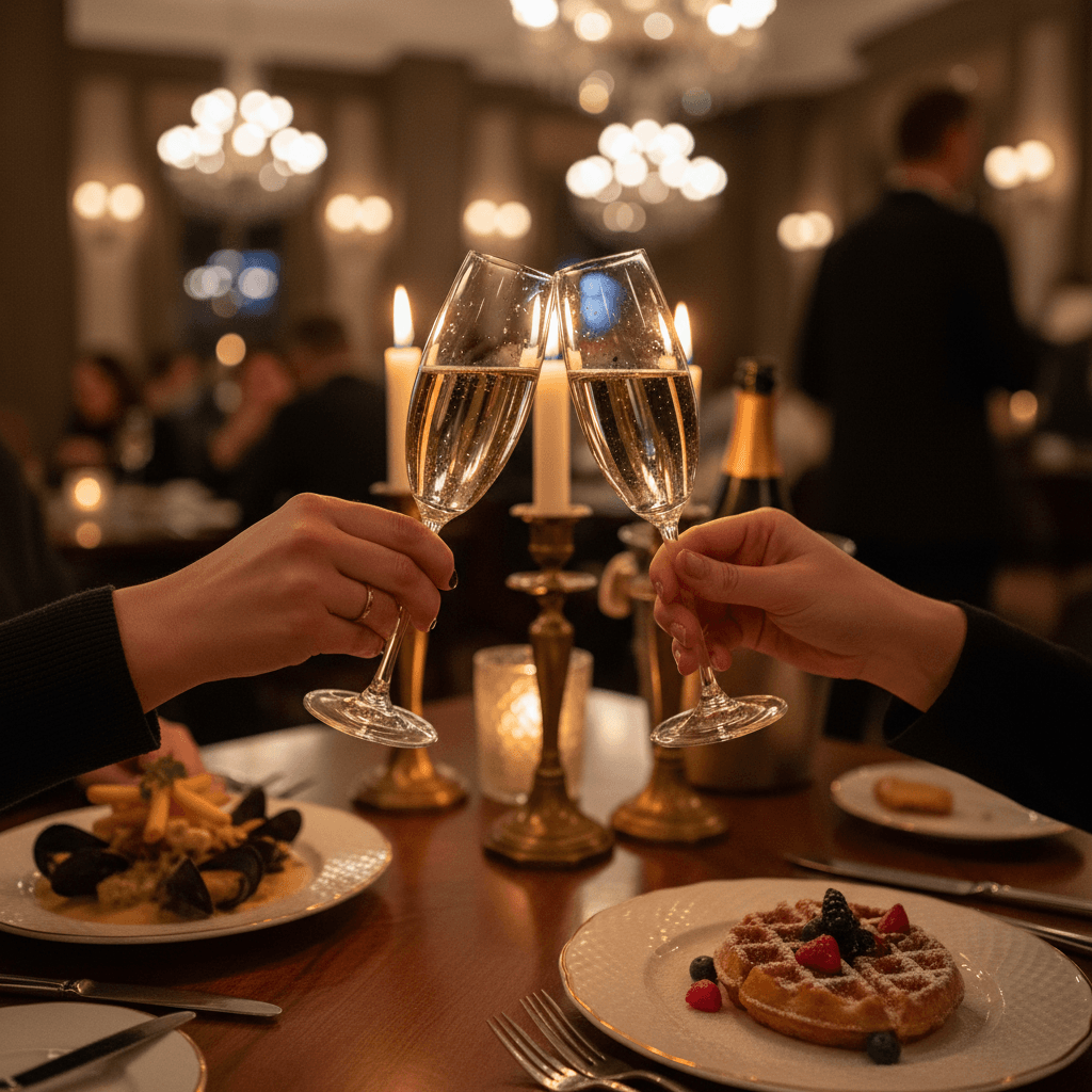 Champagne toast at a luxury Belgian restaurant
