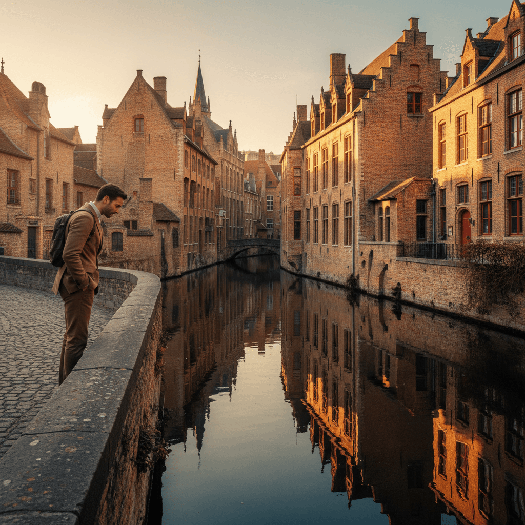 Traveler experiencing the medieval beauty of Bruges